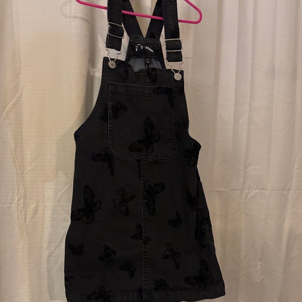 Black Butterfly Print Kids Overalls